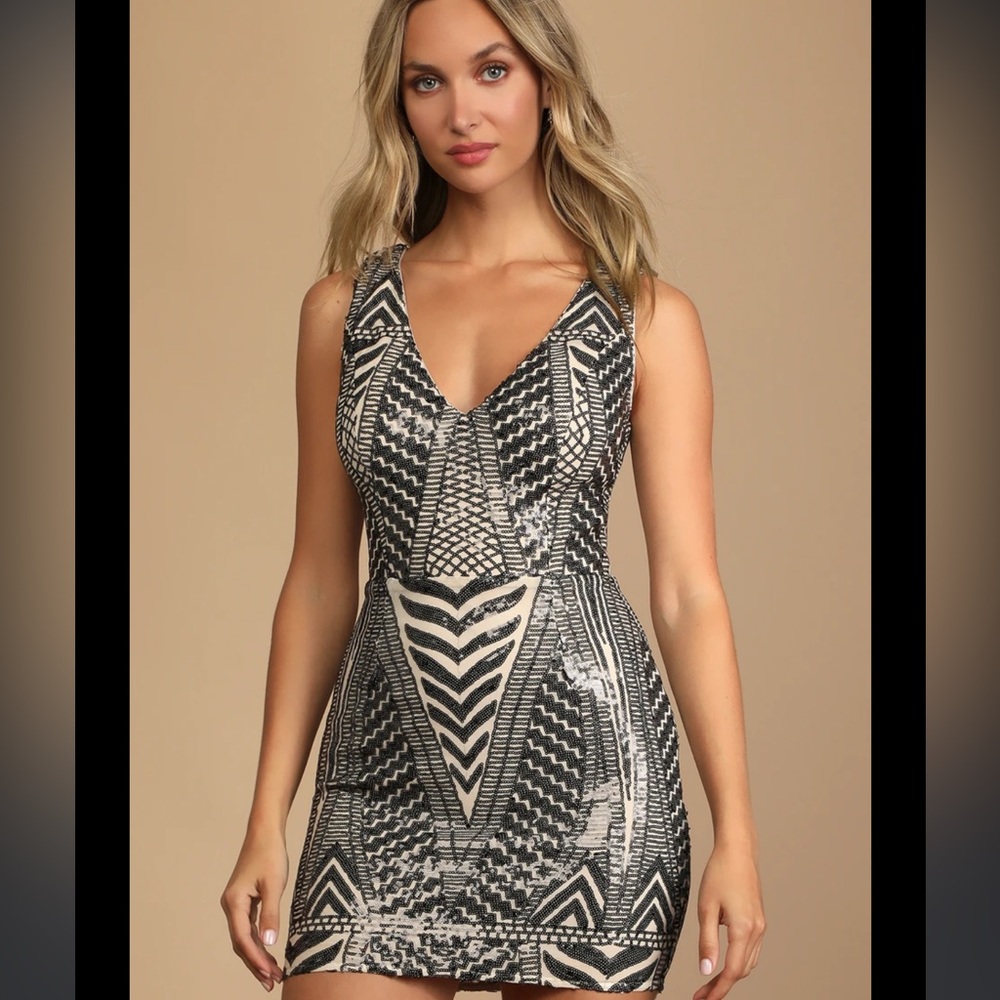 NWT Party Like Me Black and Nude Sequin Bodycon Mini Dress